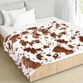 thumbnail image 5 of Unique Bargains Cow Printed Soft 300GSM Flannel Throw Blanket Sofa Bed Brown 59" x 79", 5 of 8