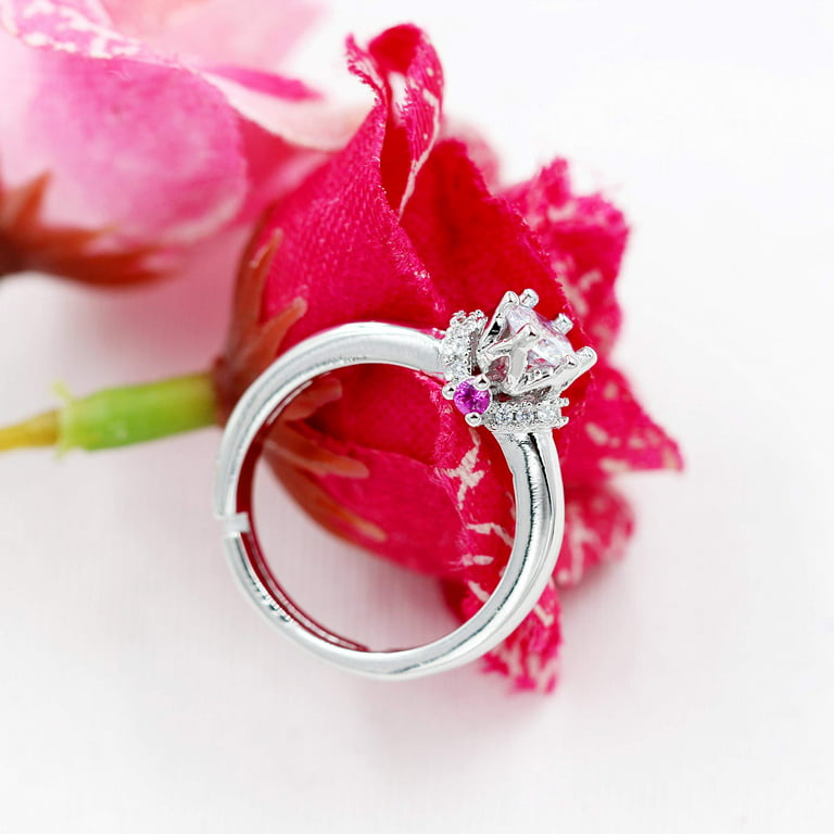 Lady 2PCS Simulated Diamond Ring Women's Pink Zircon Ring Set Engagement  Ring Wedding Band (Pink, 6)