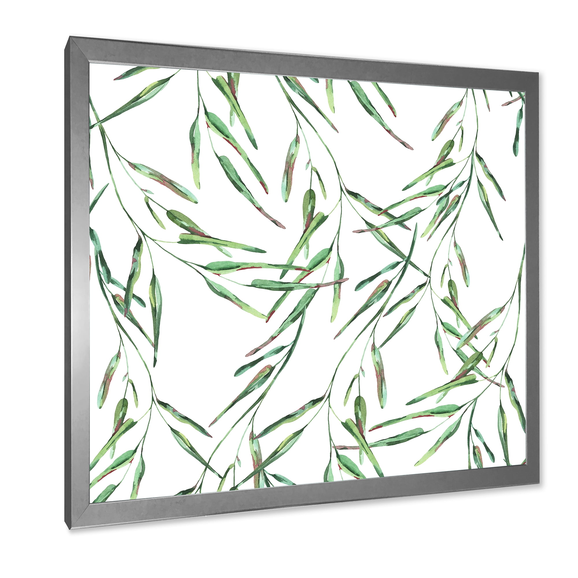 Designart 'Tropical Green Leaves On White In Summer Times II' Tropical Framed Art Print