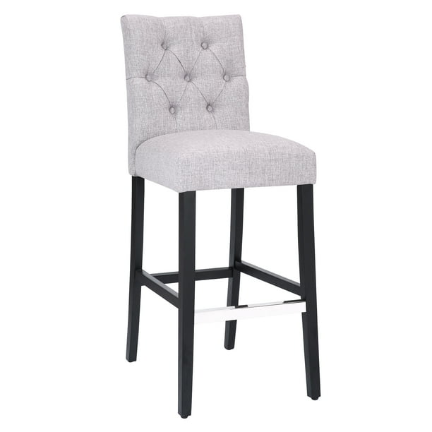WestinTrends Hayes Black Bar Chairs, Modern Linen Upholstered Button