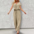 thumbnail image 1 of Ichuanyi liquidación de la moda mujeres verano casual sólida manga blusas de manga corta botton v cuello tops pantalones largos ICHUANYI WER202308213655, 1 of 6