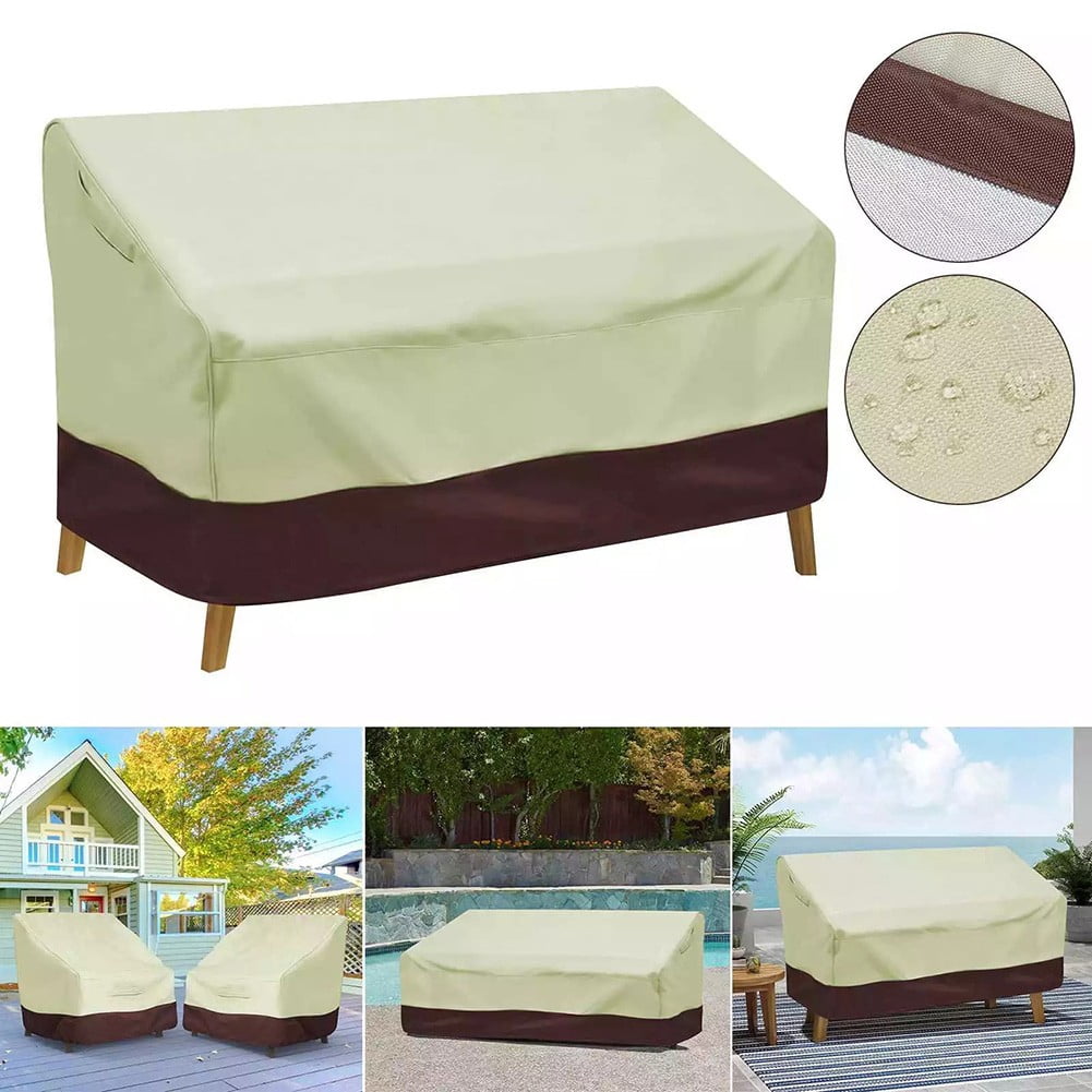 2-3 Seater Patio Sofa Cover, Waterproof Outdoor Deep Sofa Cover, Lawn Patio Furniture Covers with Air Vent, Beige & Brown 88" W x 33" D x 33" H
