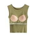 thumbnail image 6 of Women's Padded Tank Top with Built-in Bra and Wide Straps Featuring Round Neck Cropped Design Green S, 6 of 8