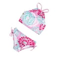 thumbnail image 2 of Qmyliery 2Pcs Children Summer Swimwear, Floral Hanging-Neck Backless Tops + Drawstring Briefs Suit for Girls, 3-14 Years, 6 Colors, 2 of 9