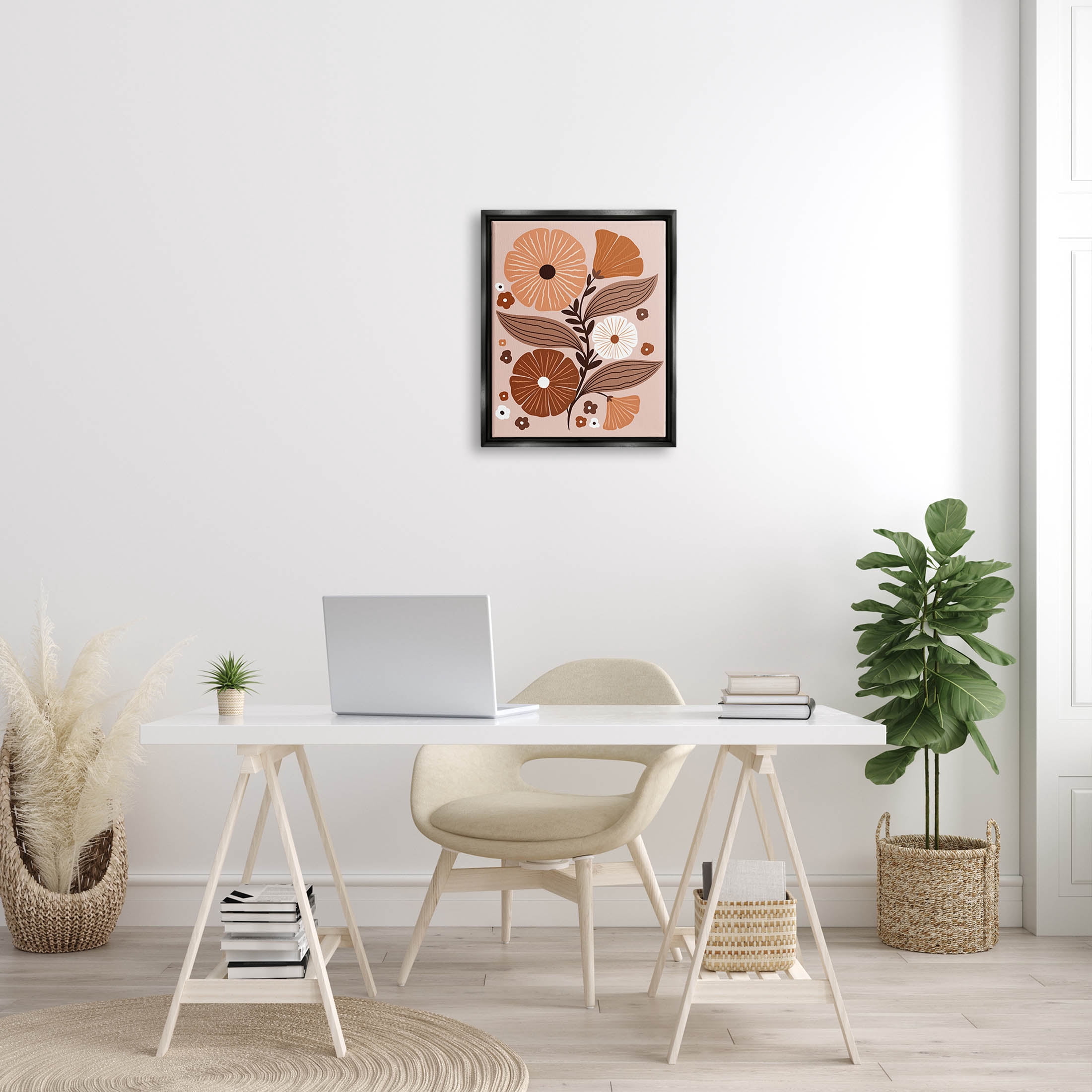 Neutral Tones Flower Shapes Botanical & Floral Graphic Art Jet Black Framed Art Print Wall Art