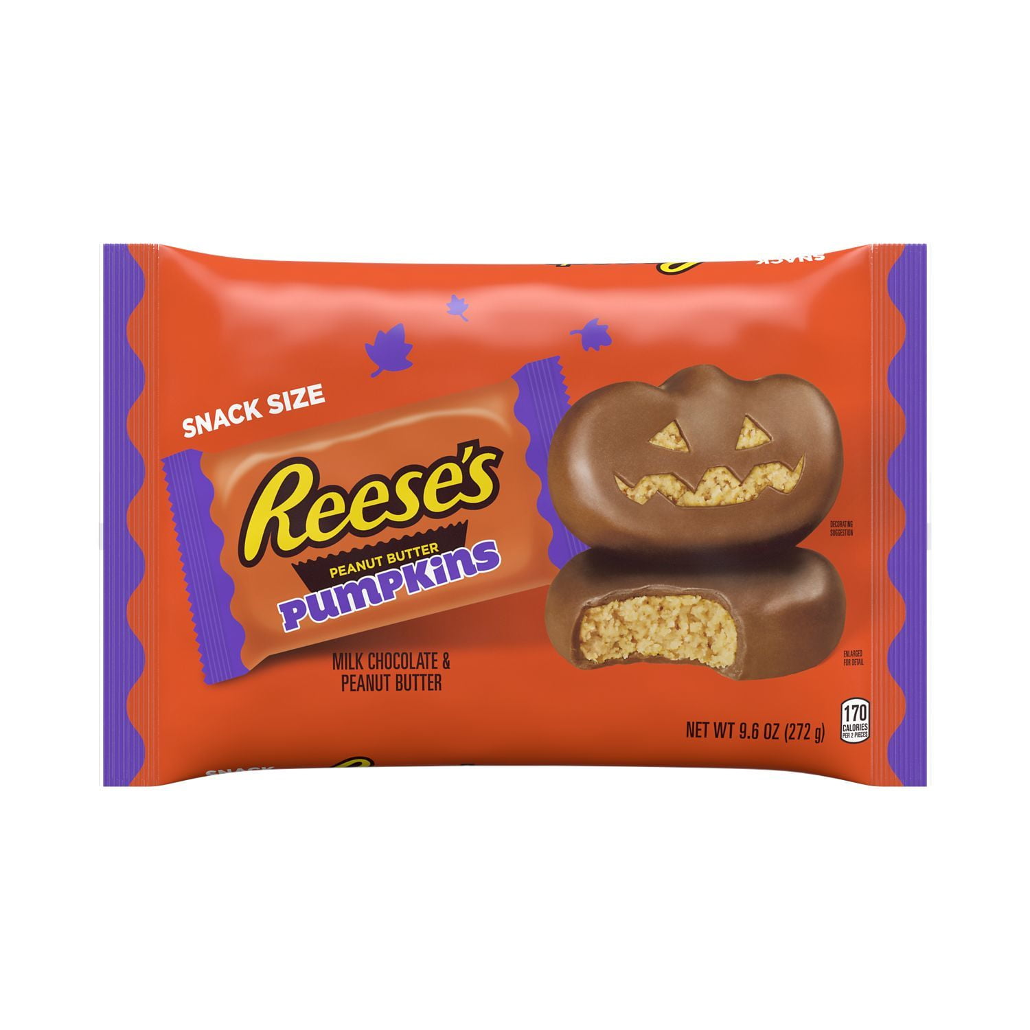 REESE'S, Milk Chocolate Peanut Butter Pumpkins Snack Size Candy, Halloween, 9.6 oz, Bag