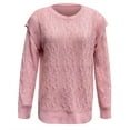 thumbnail image 4 of Baqcunre Women's Sweaters Women Casual Sweater Crewneck Ruffle Shoulder Long Sleeve Cable Knit Solid Loose Ribbed Hem Pullover Jumper Top Crewneck Sweatshirts Fall Outfits Women Trendy Pink M, 4 of 6