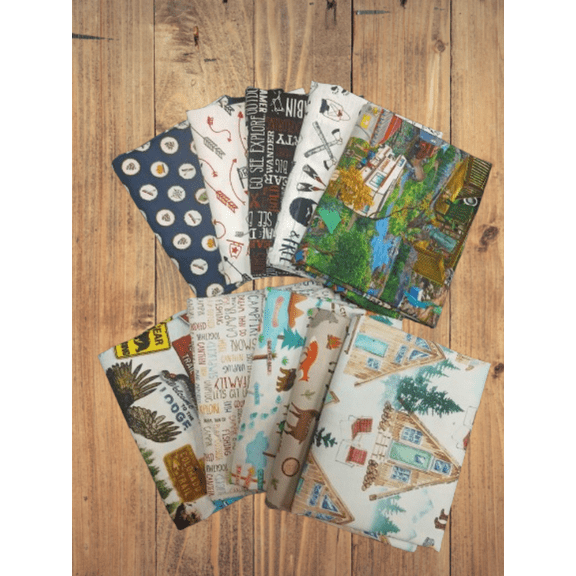 10 Fat Quarters - Assorted Camping Outdoor Fat Quarter Bundle