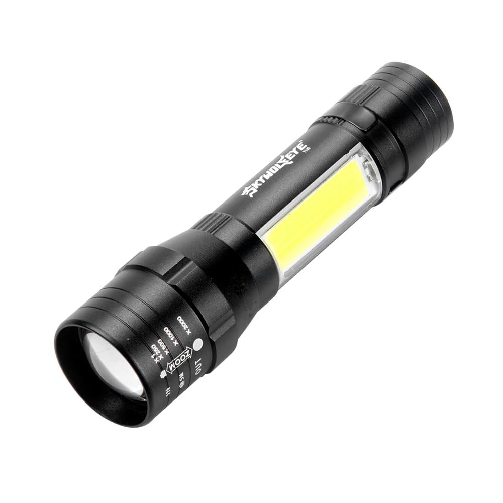 Skywolfeye COB aluminum alloy Zoomable LED flashlight torch lamp 18650 battery