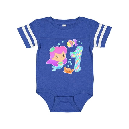 

Inktastic First Birthday Mermaid with fish and crab Gift Baby Girl Bodysuit