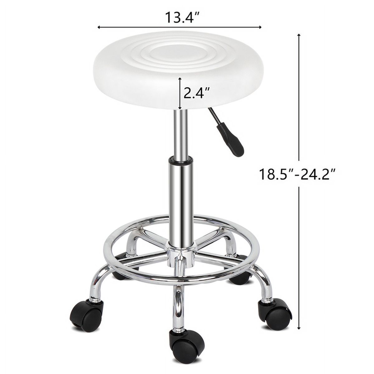 Alvantor Rolling Stool, White PU Leather Round Seat with Height Adjustment