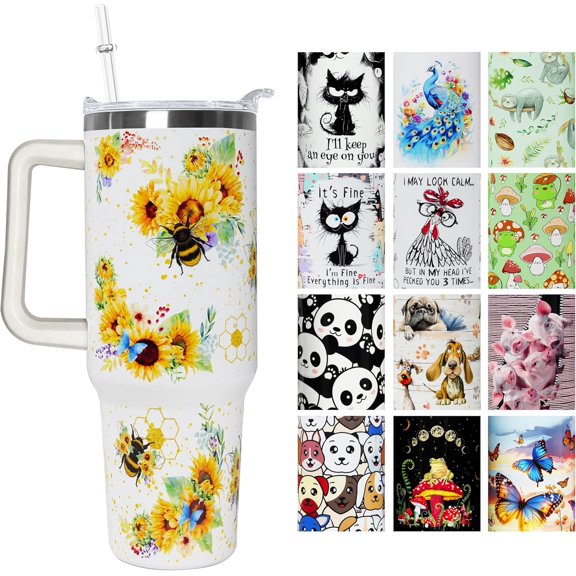 40 oz Bee Stainless Steel Tumbler with Handle Straw & Lid Bee Lover Cute Bee Tumbler Cup Travel Coffee Mug Bee Gifts for Women Girl