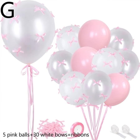 Pink Bow Balloon Decor Kit 5 PCS 12 Balloons 30 PCS Mini Satin Ribbon Bows DIY Bow Balloons for Birthday Baby Shower Bridal & Bachelorette Party Decorations