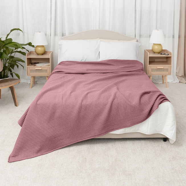 Comfy Cubs 100% Cotton Waffle Weave Blanket - Soft Lightweight Blankets (Mauve, 90" X 90")