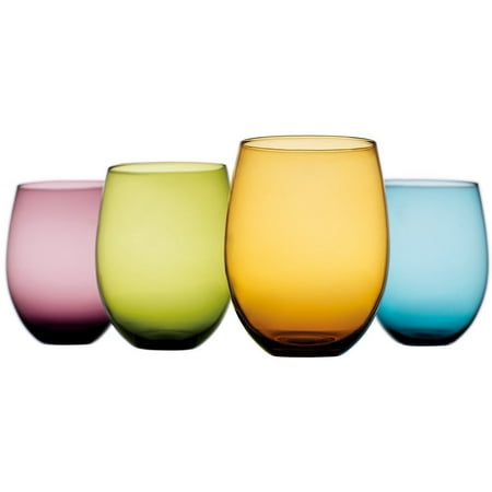 Wine Glass Beverage Charms - Tuscana Set of 4 Multi Colored - 14 Oz Vintage Wine or Beverage Stemless Glasses