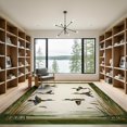 thumbnail image 2 of ODIKA 9'x12' Washable Area Rug Green Duck Hunting Design Vintage Mallard Motif with Cattail Reeds for Great Room, Indoor Concept, Large Living Low Pile, Flatwoven, 2 of 7