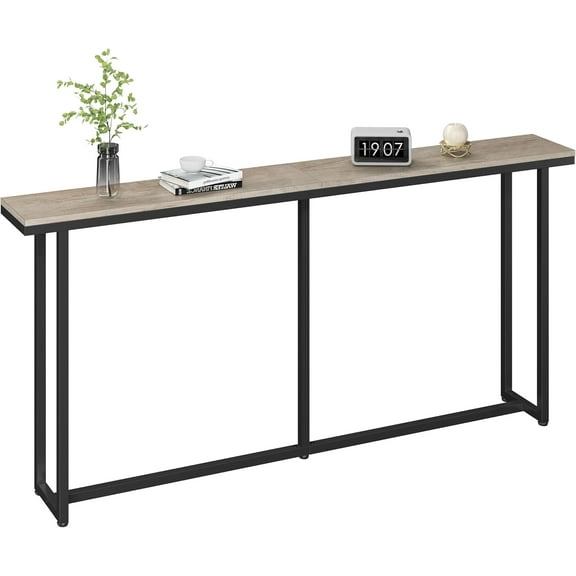 Narrow Console Table with Sturdy Metal Frame, 63 Inch Extra Long Entryway Sofa Table for Behind Couch, Hallway, Living Room, Gray