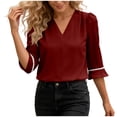 thumbnail image 6 of Tqcoqu Women's 3/4 Sleeve Tops Tunic Casual Pleated V Neck Business Work Blouses Office Shirts,Red,Women's S-XXL, 6 of 9