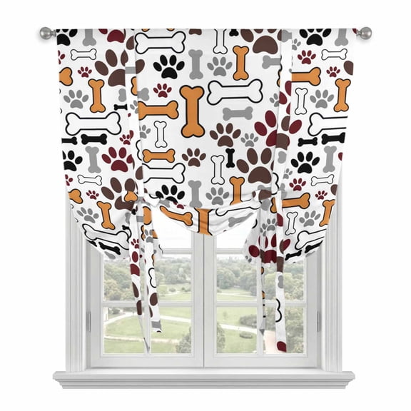 Dog Claws Balloon Curtains for Windows, Bedroom Curtains 54 Inch Length, Pet Cat Cartoon Cute Animal Bone Pawprints Tie Up Curtains Panels Thermal Insulated Bathroom Curtains Window 42"x54"