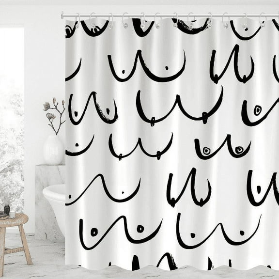 Blingpainting Boobs Shower Curtain Waterproof Polyester Fabric Bathroom Curtains Black and White Shower Curtains with 12 Hooks-Cool Shower Curtains