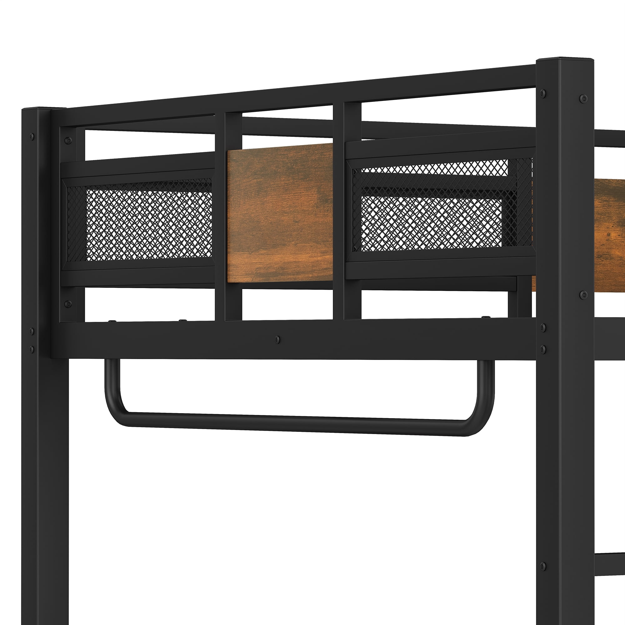 Leumius Full Size Loft Bed with Desk and Storage Drawers,Industrial Style Metal Loft Bed Frame with Ladders,Space-Saving/Noise Reduced,Black