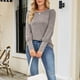 thumbnail image 4 of Jersey de manga larga para mujer, Top con cuello redondo y puños con botones, blusa holgada y cómoda para mujer, Top caqui L, 4 of 7