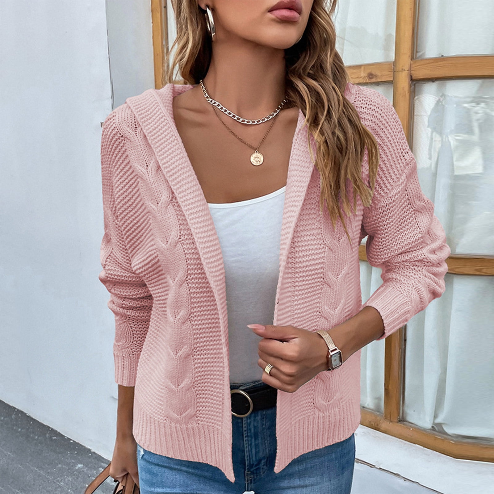 Ladies Casual Fashion Thick Solid Color Knit Cardigan Sweater Jacket -  Walmart.com