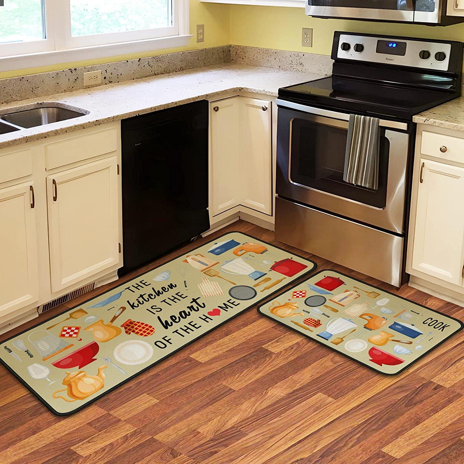 Kitchen Floor Mat 2 Piece Yellow Kitchen Rugs Decor for Restaurant
