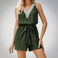 thumbnail image 2 of Timegard Summer Outfits for Women 1 Piece Casual Loose Lightweight Lace V Neck Belt Ruched Short Rompers, 2 of 7