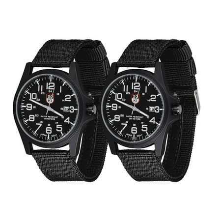 (2 Pcs) 2019 New Sport Watches Men Boy Round Dial Nylon Strap Band Military Date Quartz Wrist Watch Gift Wrist Watch for Men