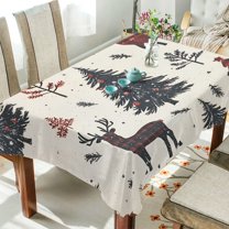Yayeee Tablecloths 60" x 108" Rectangle Wrinkle Resistant Party Table Cover, Beige Christmas Forest