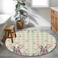thumbnail image 3 of Small Round Rug 3Ft Washable Non-Slip, Bunny Easter Circle Area Rugs for Living Room Bedroom, Spring Floral Eucalyptus Leaves Green Plaid Rustic Indoor Floor Mats Carpet Runner for Home Decor, 3 of 8