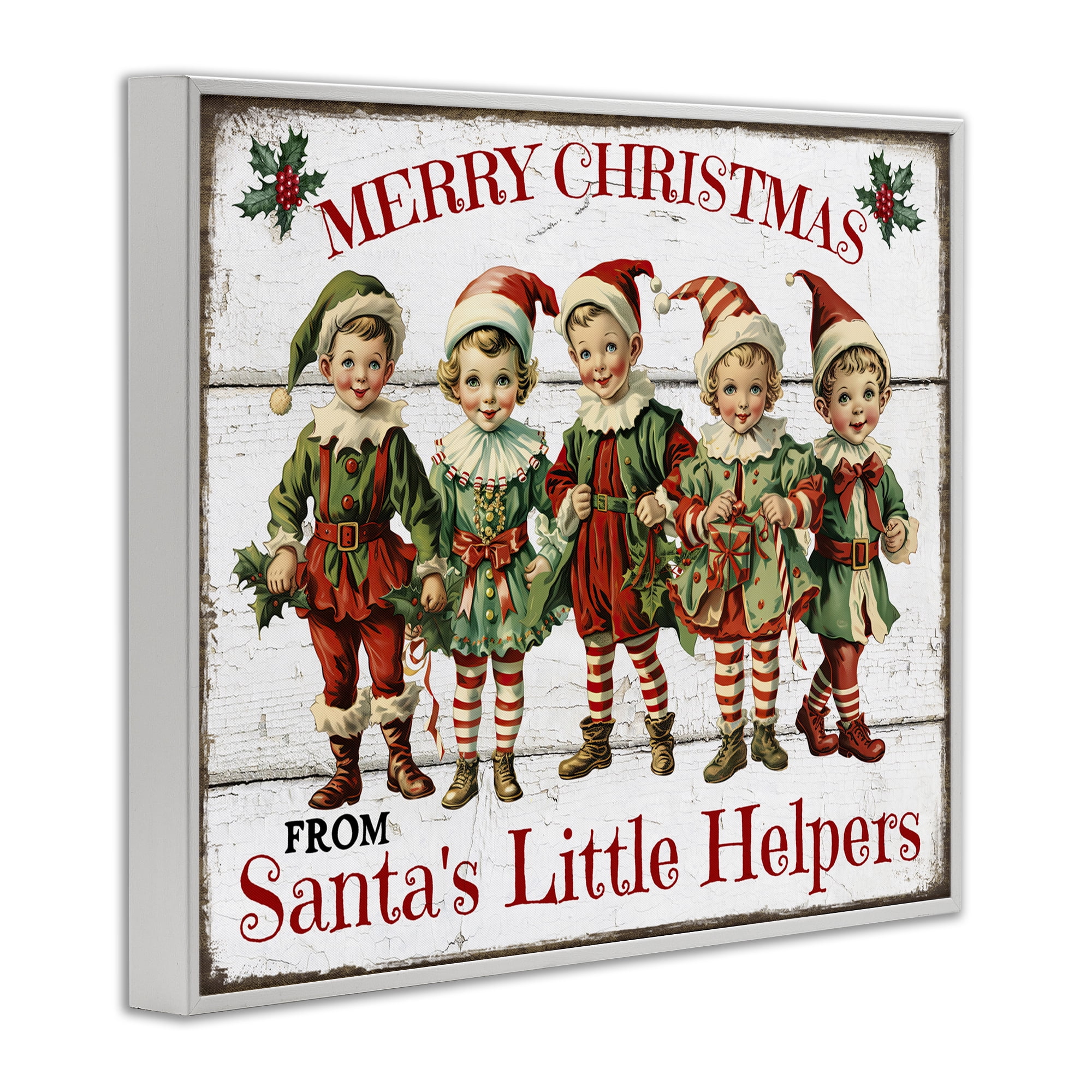 Stupell Industries Santa's Helpers Elves Holiday Painting White Framed Art Prints Wall Art, 30 x 24