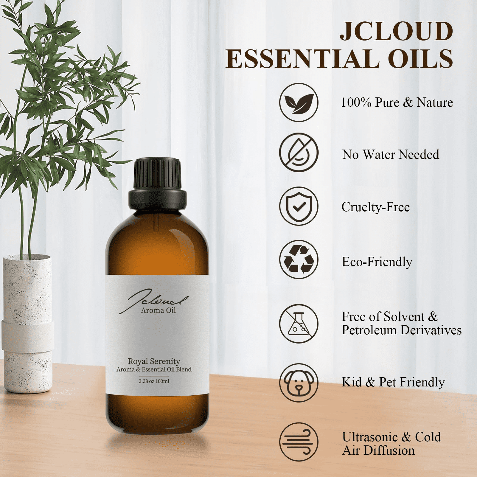 JCLOUD Royal Serenity Essential Oil Inspired by Ritz-Carlton Hotel | Hotel Scent - Pure Aromatherapy Diffuser Oil with Lemon, Jasmine and Amber, Home Luxury & Hotel Scents for Diffuser - 100mL