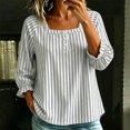 thumbnail image 3 of Uootdi Cute Summer Tops Square Neck 3/4 Bubble Sleeve Half Henley Placket Vertical Stripe Print Soft Woven Womens Shirts Loose Fit Airy Comfortable Womens Tees, 3 of 8