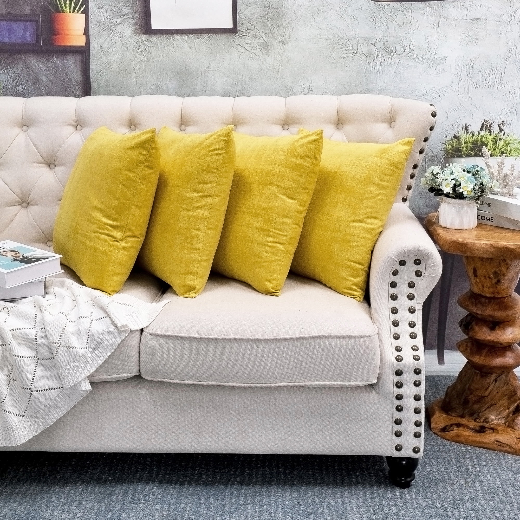 Home Soft Things Textured Velvet 4 Piece Throw Pillow Cover Set - Sulphur - 20" x 20"