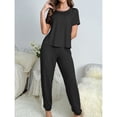 thumbnail image 5 of Defitshape Women's Summer Shorts Sleeve Pajama Pants Cinch Bottom Pant 2 Piece Lounge Cool Loungewear Crew Neck Home Elasthane Drawstring Nightwear Black 8-10, 5 of 5