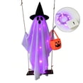 thumbnail image 2 of Hanging Swinging Ghost Halloween Decor - Outdoor Halloween Decorations with Ghost on A Swing for Outside Garden Yard Porch Tree, Large Spooky Cute Ghosts with String Lights for Indoor Party, 2 of 7
