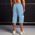 thumbnail image 4 of Domuza Cargo Shorts for Men Stretch Waist Drawstring Below The Knee Long Shorts Relaxed Fit Hiking Capri Short Mulit Pockets Sky Blue 2XL, 4 of 5
