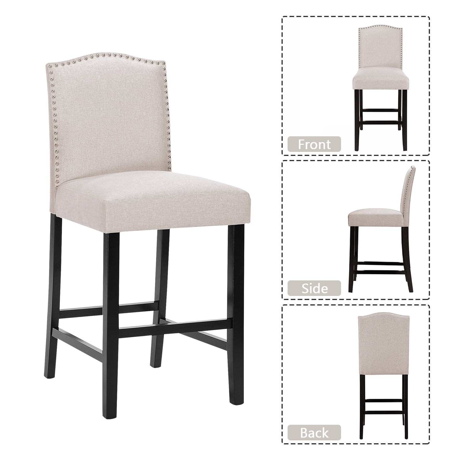 Kadyn Counter Height Fabric Upholstered Chairs with Nailhead, Bar Counter Chairs for Bedroom, Bar Stools 2-pcs Set, Wheat Kadyn Counter Height Fabric Upholstered Chairs with Nailhead, Bar Counter Chairs for Bedroom, Bar Stools 2-pcs Set, Wheat