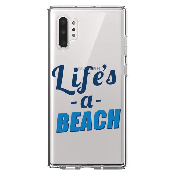 DistinctInk Clear Shockproof Hybrid Case for Galaxy Note 10 PLUS (6.8" Screen) - TPU Bumper Acrylic Back Tempered Glass Screen Protector - Life's a Beach