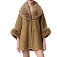 thumbnail image 2 of YUNAFFT Cozy Oversized Plus Size Cape Cardigan with Faux Fur Collar Thickened Warm Mid-Length Open Front Poncho for Women, 2 of 4