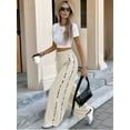 thumbnail image 3 of Womens Wide Leg Sweatpants High Waisted Baggy Sweat Pants Active Striped Track Pants with Pockets Cream White M, 3 of 4