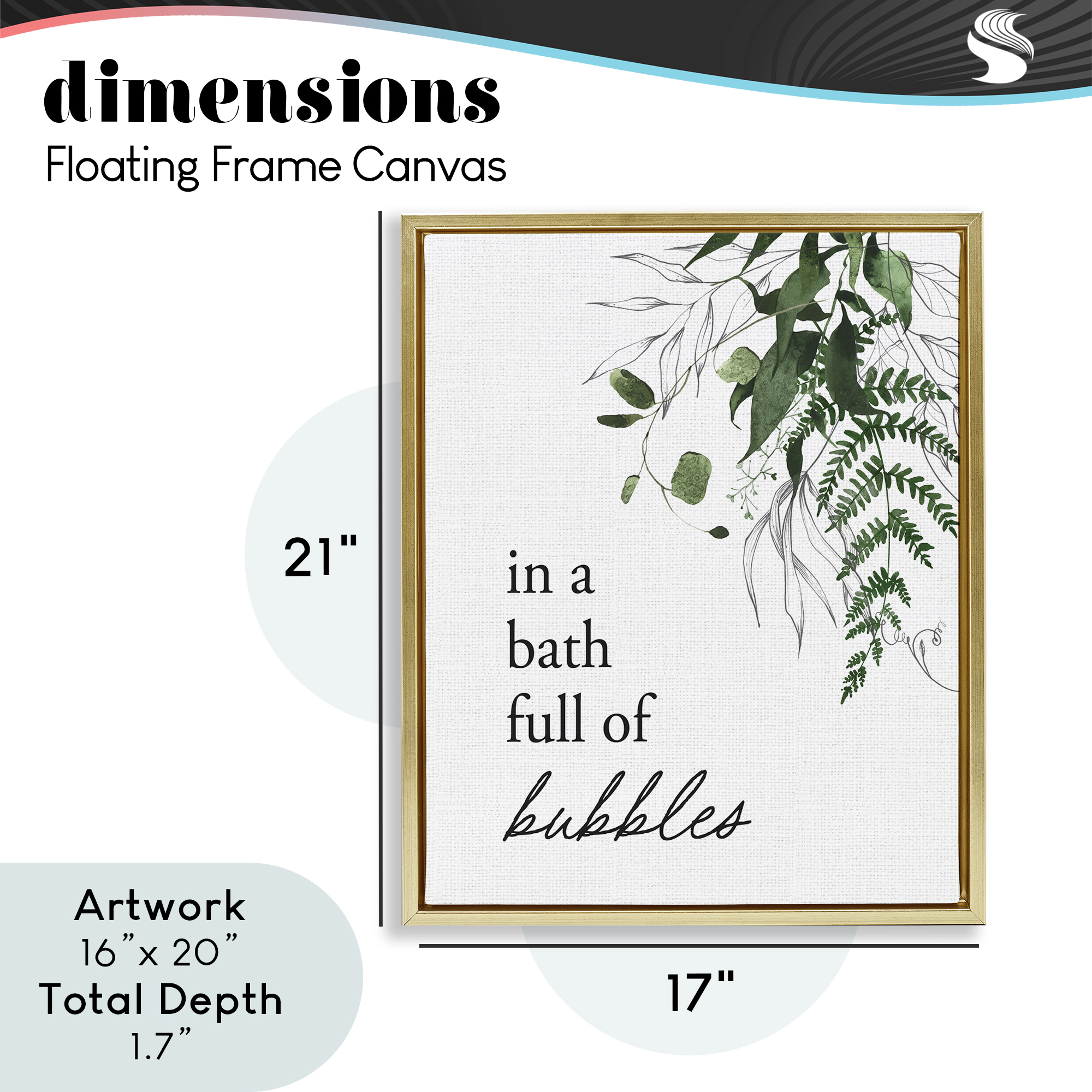 Forest Foliage Bubble Bath Gold Framed Floater Canvas Wall Art, design by Lettered and Lined