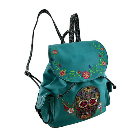 Embroidered Sugar Skull and Floral Trim Concealed Carry