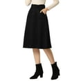 thumbnail image 4 of INSPIRE CHIC Women's Casual Stretchy Faux Suede Pockets A-Line Midi Skirt with Belt XL Black, 4 of 6