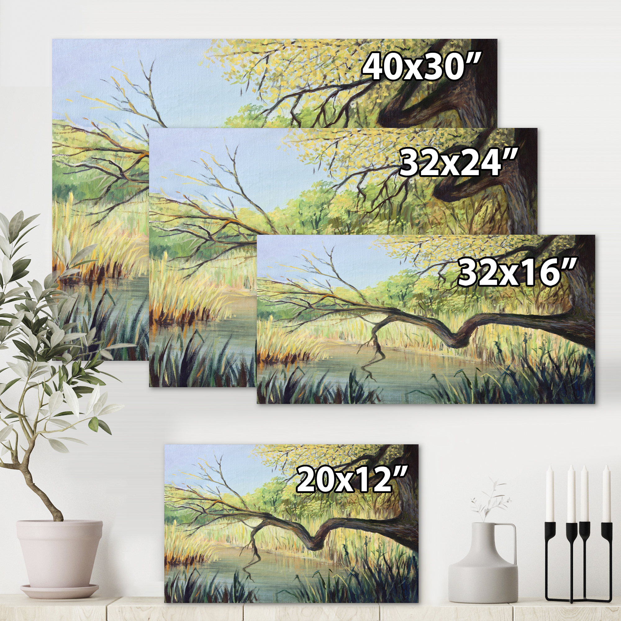 The Lake of Silence From The Tree 40 in x 30 in Painting Canvas Art Print, by Designart