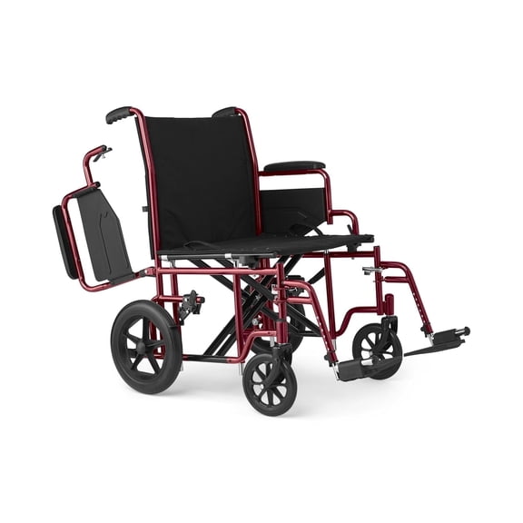 Medline Bariatric Transport Chair for Seniors, 450 lbs Capacity, Extra-Wide 22" Seat, Swing-Away Desk Length Arms and Swing-Away Footrests, Red