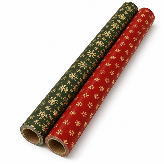 CANEDEN Gift Wrap Paper Red and Dark Green Gold Snowflake Printed Design Coated Paper 2 Pack 16.93 in