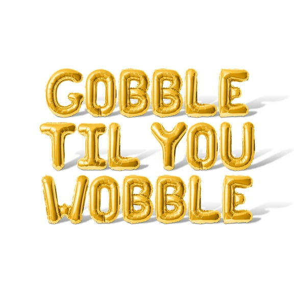 Letter Balloons - GOBBLE TIL YOU WOBBLE 16" Inch Alphabet Letters Foil Mylar Balloon Thanksgiving Party Banner (Gold)